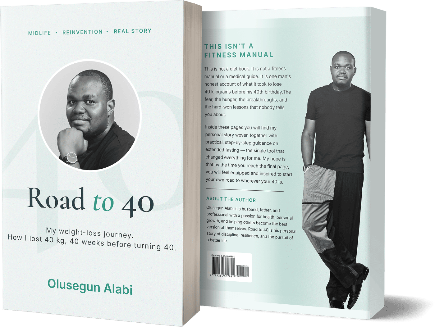 Road to 40 book cover — front and back, by Olusegun Alabi